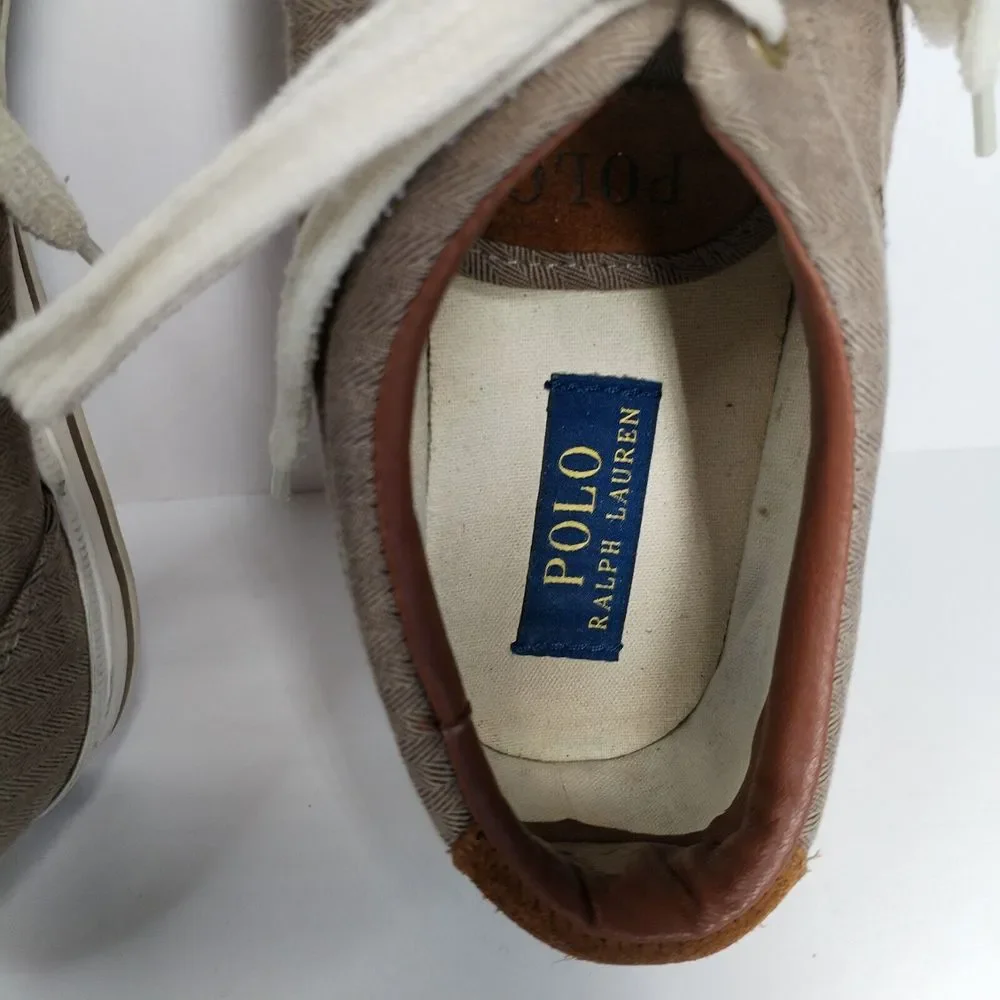 POLO‎ Ralph Lauren Men's 9D Brown Herringbone Vaughn Sneaker Shoes